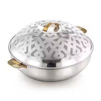 Casserole élégante à double paroi en métal, rétention de chaleur, plat de service avec couvercle pour la cuisine et la table à manger, bol de haute qualité