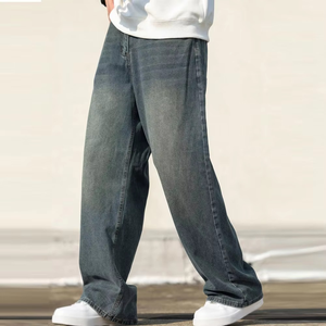 Vaqueros de mezclilla de algodón para hombre, estilo hip hop, ultra holgados, de pierna recta, con efecto desgastado y corte oversize. - Product Image 3