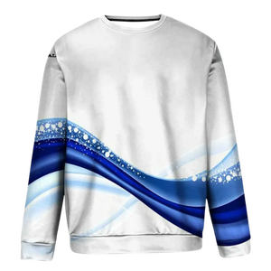 เสื้อสเวตเชิ้ตผู้ชายสีขาว พิมพ์ลายแบบซับลิเมชั่น ทรงปกติ คอกลม ดีไซน์ลายคลื่นสีน้ำเงิน ผ้าถักโพลีเอสเตอร์ ใส่สบายในฤดูใบไม้ผลิ - Product Image 3