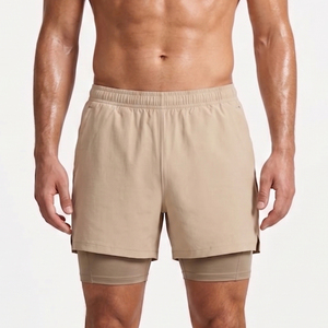 Elastic Waist Double <b>Layer</b> Shorts Men Workout Wear Compression 2 in 1 Shorts Polyester Cotton Sportswear Running Dual Shorts - Product Image 5