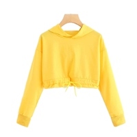 Sweat-shirt à capuche court pour femme, manches longues, couleur unie, en coton tricoté respirant, décontracté, pour l'automne - Product Image 4