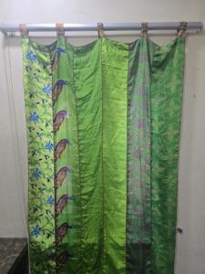 Green Vintage Floral Silk <b>Curtains</b> Sari Inspired Rope Format Tab Top Skylight Window Treatments 100% Silk Translucent Shading - Product Image 2