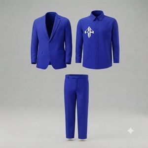 Traje de Pantalón y Chaqueta de Terciopelo Estilo Italiano para Hombre, Antiarrugas, Transpirable, Cierre de Botones, Diseño Plano Frontal, Viscosa/Poliéster - Product Image 1