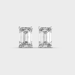 IGI Certified Lab Grown Emerald Cut Diamond Stud <b>Earrings</b> <b>Solid</b> 925 Sterling <b>Silver</b> Solitaire Diamond <b>Earrings</b> - Product Image 1