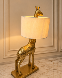 Large Modern <b>Giraffe</b> <b>Table</b> <b>Lamp</b> Gold Finished Metal Base Fabric Shade Neon Bulb Rectangle Indoor Living Room Use Luxury - Product Image 4