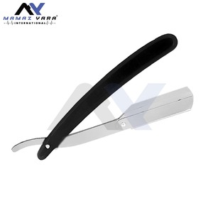 Rasoir professionnel en acier inoxydable à lame pivotante, lame unique interchangeable, manche en plastique noir et argent, outil de rasage Shavette - Product Image 2