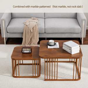 Table basse carrée moderne avec plateau en bois et structure en métal doré, table centrale contemporaine pour salon, table d'appoint, mobilier de maison - Product Image 5