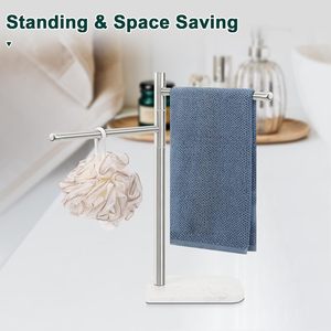 Toallero de mano en forma de F con base de mármol y barra colgante de acero inoxidable para decorar tu baño a un nivel superior al mejor precio - Product Image 6