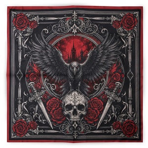 New Trend Halloween Cosplay Costume Accessories Luxury Silk Feel Skeleton Bone Skull Pattern Small <b>Square</b> <b>Scarf</b> Neck Ribbon Band - Product Image 4