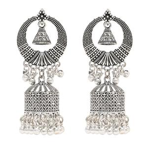 ต่างหูแบบจุมก้าทรงโคมระย้าแบบอัฟกานิสถานชุบเงินพร้อมประดับมุก - Product Image 1