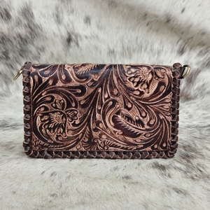 High-end Quality Handmade Tooled Floral Carved Women's Genuine Leather Clutch Hand <b>Wallet</b> Western Style Designer Hand <b>Wallet</b> - Product Image 1