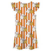 Robe imprimée Halloween pour filles, manches à volants, coupe trapèze, motif fantôme et citrouille de dessin animé, mignonne, longueur mini, col rond, en mousseline
