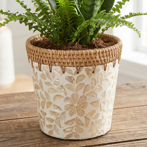 Maceta de Ratán con Incrustaciones de Madreperla, Cesta Decorativa de Mosaico de Conchas, Maceta y Organizador de Fibra de Lujo - Product Image 3