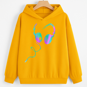เสื้อสเวตเตอร์มีฮู้ด ยูนิเซ็กส์ สีน้ำเงินไล่เฉด พิมพ์ลายหูฟัง สวมใส่สบายๆ ในฤดูใบไม้ร่วง ทรงปกติ ผ้าถักโพลีเอสเตอร์ - Product Image 5