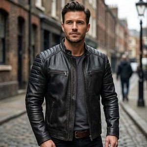 Black Biker Leather <b>Jacket</b> Plaid Leather Motorcycle <b>Jacket</b> Breathable Summer Casual <b>Jacket</b> for Boys <b>Pilot</b> Leather <b>Jacket</b> - Product Image 3