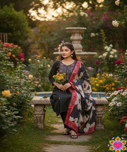 Conjunto de Lujo de Algodón Estampado con Textura, de Secado Rápido, con Dupatta, para Uso Festivo, Talla Única, Precio al por Mayor, Prenda Étnica - Product Image 2