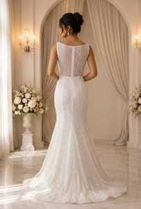 Vestido de Novia sin Mangas con Cuentas Hechas a Mano, sin Tirantes, con Bordado de Cristales, Falda de Satén Drapeada, Cintura Natural, Largo hasta el Suelo con Cola Barrida - Product Image 3