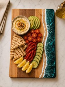 Planche à charcuterie ronde en bois naturel et résine, épaisseur 1,5 cm, avec poignée, passe au lave-vaisselle, pour restaurants, hôtels, cafés, maison - Product Image 6