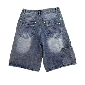 Pantalones Cortos de Mezclilla Holgados para Hombre, Color Negro Lavado, con Monograma en Relieve, Estilo Carpintero, Corte Holgado, Ropa Urbana, OEM Personalizado - Product Image 3