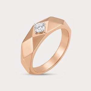 Bague pour homme en or rose 14 carats avec diamant de laboratoire rond brillant de 0,35 carat à facettes géométriques - Product Image 3