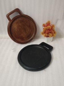 Single Handle Wholesale OEM ODM Bulk Supply Hand-Crafted Mango Wood Round Serving Tray Black Brown Holiday Christmas Centerpiece - Product Image 6
