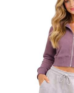 Sudadera con capucha corta para mujer, color morado polvoriento, de algodón y forro polar, corte ajustado, estilo casual, ligera, para mujer - Product Image 4