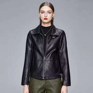 Women's PU Leather Motorcycle Jacket (<b>3</b> Colors) Biker Style with Zip Pockets Short Coat Finished for Winter - Product Image 1
