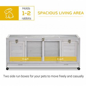 Casetta per Conigli in Legno Grigio Chiaro con Ruote, Cuccia per Animali Domestici da Interno con Divisori - Product Image 3