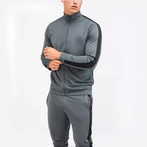 Men’s Gray Tracksuit Set <b>Zip</b> Up Jacket and <b>Jogger</b> Pants Sportswear Two Piece Training Suit with Side Stripe Design - Product Image 3
