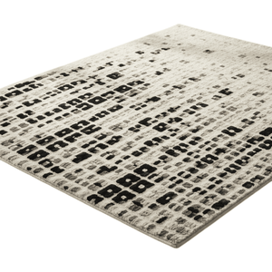 Tapis d'appoint en laine douce et moelleuse, tuftés à la main, à motifs abstraits noirs à carreaux et textures géométriques en grille, sur mesure, pour grossistes et fabricants - Product Image 3