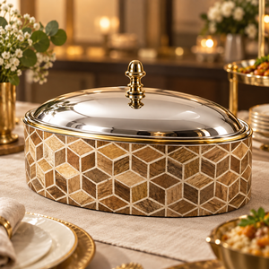 Casserole rectangulaire en bois de luxe avec couvercle en acier inoxydable doré - Product Image 5