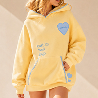 Hoodie Wanita Oversize 100% Katun Kasual Rajutan dengan Bordir Patch Hati & Detail Jahitan Kontras