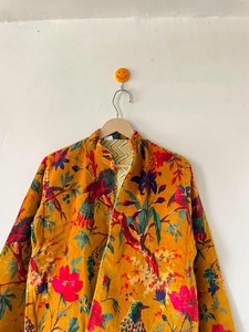 Indian Handmade Cotton Quilted <b>Reversible</b> Knitted Animal Print Three-Quarter Sleeve Pullover Turn-down Collar Jacket & <b>Coat</b> - Product Image 5