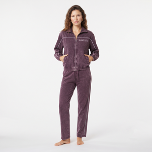 Conjunto Deportivo Casual Personalizado para Mujer, Corte Regular, Lavado Ácido, Color Sólido, Chaqueta con Cremallera Completa y Ribete en Contraste - Product Image 3