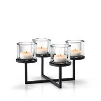 Support à bougies moderne en métal noir avec 4 porte-bougies chauffe-plat en verre, résistant à la chaleur, écologique, fait main, décoration d'intérieur pour mariages et événements