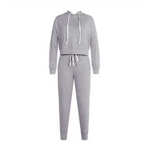 Conjunto Deportivo para Hombre, Color Gris, con Capucha, Manga Larga, Cordón Ajustable, Estilo Casual, Color Sólido, Algodón, Pantalones Deportivos de Invierno, Transpirable, con Forro Polar Lateral - Product Image 4