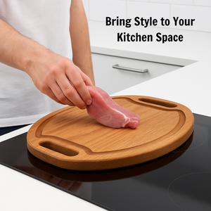 Planche à découper ronde en bois d'acacia avec poignées, planche de service en bois massif, planche à découper de cuisine écologique, fournisseur OEM - Product Image 3