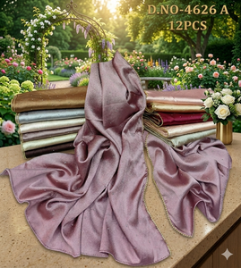 Collection de foulards en satin de soie luxueux ornés de pierres - Lot de 12 pièces en gros - Étoles élégantes pour soirées avec bordure perlée dorée - Product Image 1