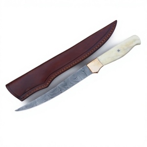 Handmade Damascus Steel Fillet <b>Knife</b> with Cow <b>Bone</b> <b>Handle</b> and Leather Sheath for Outdoor Activities - Product Image 3