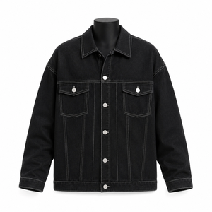 Chaqueta Vaquera Negra Personalizada para Hombre, Chaqueta Vaquera de Algodón Extra Grande, Fabricante Mayorista OEM ODM - Product Image 1