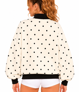 Wholesale Custom <b>Women's</b> <b>Christmas</b> <b>Sweatshirt</b> Oversized Mock Neck Polka Dots screen print Drop Shoulder Casual Winter Streetwear - Product Image 4