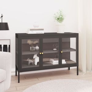 Buffet anthracite avec verre trempé et acier thermolaqué, armoires de salon de taille moyenne - Product Image 1