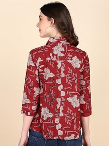 Maaesa Camisa de mujer con estampado floral de algodón, cuello abotonado, mangas 3/4, informal, de oficina, sencilla, de corte regular - Product Image 2