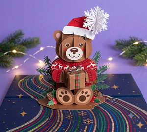 Tarjeta de Felicitación Pop-Up Decorativa con Tema de Osito, Hecha a Mano con Papel, Arte en Papel para Cumpleaños y Navidad - Product Image 3