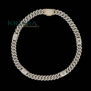 Rhodium/14K Gold Plated S925 Silver <b>Rope</b> <b>Chain</b> Necklace Baguette Lab Grown Diamond Channel Setting Unisex Luxury Wedding Design - Product Image 5