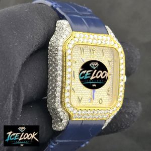 ICELOOK นาฬิกาข้อมือผู้ชายสุดหรูทรงสี่เหลี่ยมสีทองพร้อมสายหนังประดับเพชร แสดงวันที่แบบอนาล็อกควอตซ์ 38 มม. - Product Image 3