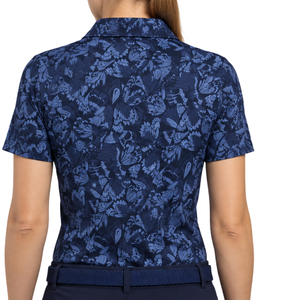 <b>Navy</b> Blue <b>Women</b> Short Sleeve Printed Golf Polo Shirt Floral Pattern Performance Sports <b>Top</b> Custom Wholesale Breathable Golf - Product Image 2