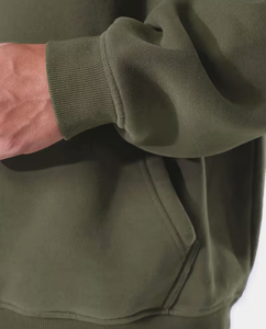 Men's Olive Green Hooded Sweatshirt Oversized Fit Cotton Fleece Casual Autumn Wear - Product Image 4