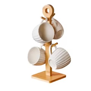 Mug Holder Dark Wood Tapered <b>Trunk</b> Design 6 Branch Pegs Circular Countertop Kitchen <b>Storage</b> Coffee Cup Organizer Stand Mug - Product Image 2
