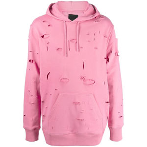 Sudadera con Capucha Oversize Rosa para Hombre, Estilo Desgastado, Color Sólido, Tejido de Algodón, Diseño con Bolsillos, Estilo Urbano Otoñal - Product Image 5
